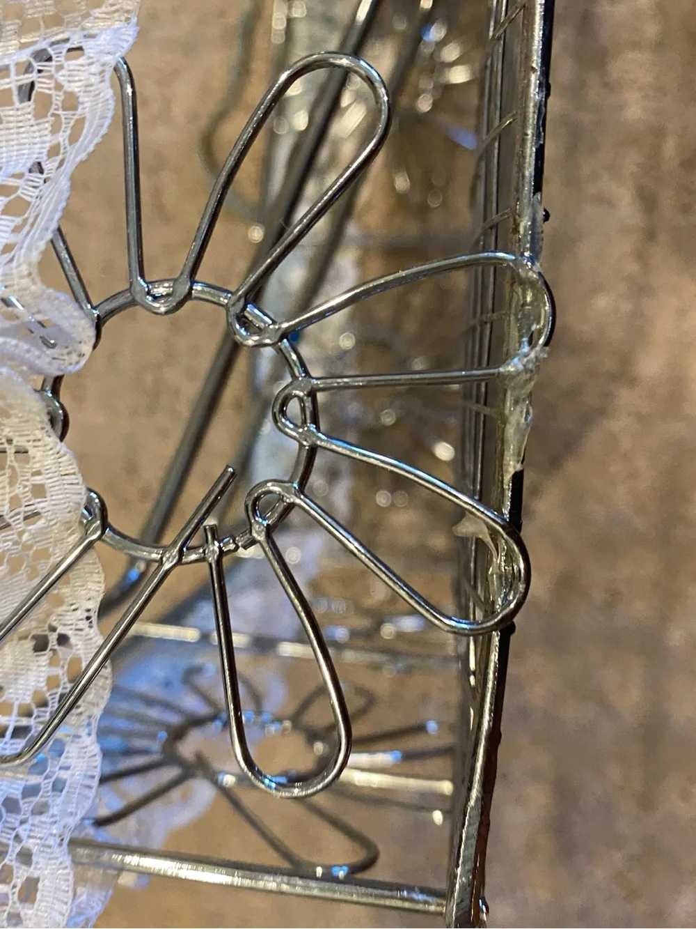 Basket, Metal Floral Divided Organizer Silver Finish